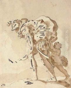 Aeneas carrying his father Anchises from the ruins of Troy, his son Ascanius beside him