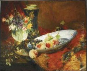 Nature Morte Au Bouquet Et Aux Fruits. Nature Morte Au Bouquet Et Aux Fruits.