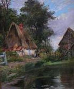 Chaumiere Au Bord De La Mare by Raymond Allegre