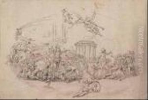 Trionfo In Olimpo E Scena Di Battaglia Verso Trionfo Della Fede by Francesco Allegrini