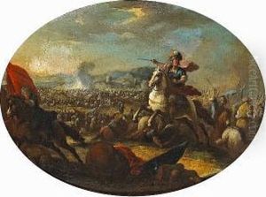 A Battle Scene With A Mounted Warrior In Theforeground by Francesco Allegrini