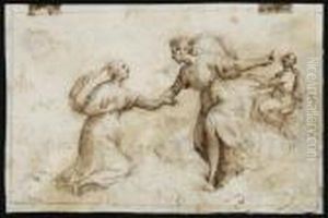 Studio Con Tre Figure Femminili Tra Le Nubi by Francesco Allegrini