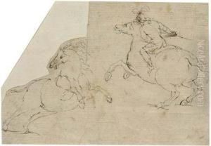 A Horseman In Profile To The Left And A Rearing Horse In Profile Tothe Right