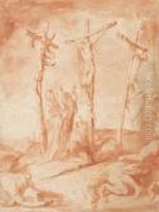 The Crucifixion With The Virgin, Mary Magdalen And Saint John by Francesco Allegrini