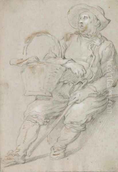 A seated peasant with a basket - view 1