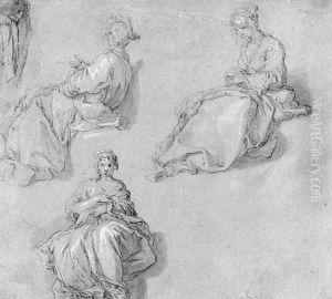 Three Studies of a seated young Girl by Abraham Bloemaert