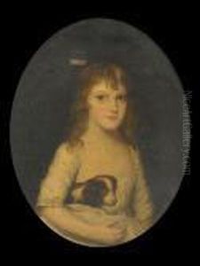 Portrait Of A Young Girl, Half-length, In A White Dress And Holding A Small Dog by Francis Alleyne
