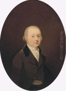 Portrait Of A Gentleman, Half-length, In A Dark Olive Coat Withblack Collar by Francis Alleyne