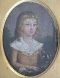 Half Length Potrait Of A Young Boy With His Dog. by Francis Alleyne