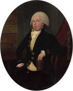 Portrait Of A Gentleman, Small 
Three-quarter-length, In A Greencoat And Yellow Waistcoat, Holding A 
Book, Seated In An Interior;and Portrait Of A Lady, Small Full-length, 
In A White Dress,holding A Book, Seated By A Table, A Landscape Though 
The W