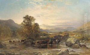 Highland cattle crossing the Echaeg, Argyllshire by Samuel Bough