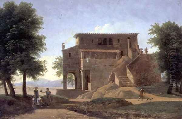 An Italian Villa with Figures by Jean-Victor Bertin