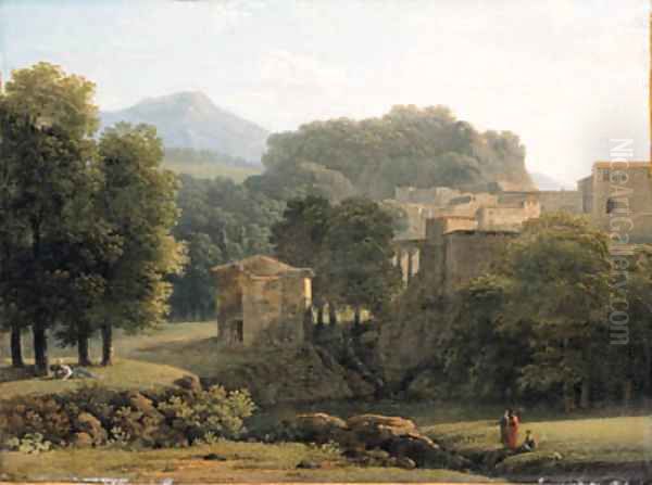 A wooded classical Landscape with Figures by a Brook, a town beyond - view 1