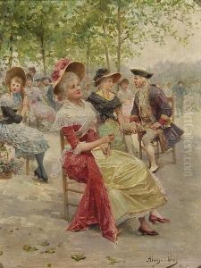 Ladies And Gentlemen Seated In A Park