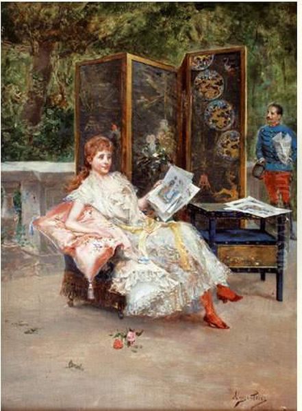 Jeune Elegante Feuilletant L'illustration - view 1