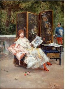 Jeune Elegante Feuilletant L'illustration by Alonso Perez