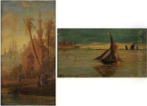 Orientalist Landscape With Figures Before A Temple, A Sketch by Robert Alott