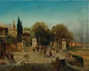 Neopolitan View With Peasants And Elegants Promenading