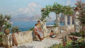 Figures On A Terrace In Capri by Robert Alott