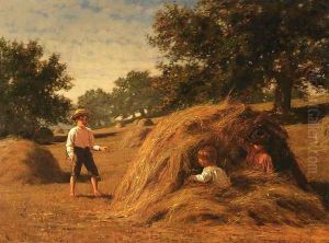Hiding in the Haycocks, painted in 1881. by William Bliss Baker