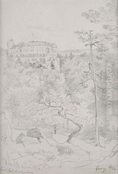Weite Landschaftsdarstellung Mit Blick Auf Ein Schloss Und Die Umgebende Landschaft - view 1