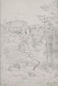 Weite Landschaftsdarstellung Mit Blick Auf Ein Schloss Und Die Umgebende Landschaft