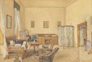 An Interior Scene With A Bird""""s Cage And A Beach Chair by Franz Alt