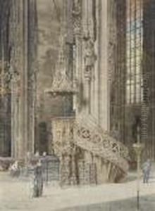 A Church Interior With A Gothic Pulpit