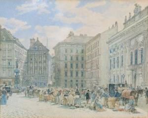 A View Of The Freyung In Vienna With Harrach Palace And The Osterreich-fountain by Jacob Alt