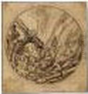 Design For A Glass Roundel: The 
Emperor Maxentius Ordering The Burning Of The Fifty Wise Men For Failing
 To Convince St. Catherine Of The Error Of Her Ways