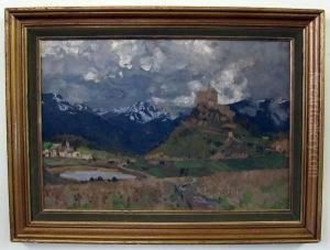 "schloss Tarasp", Impressionist Landscape by Otto Altenkirch