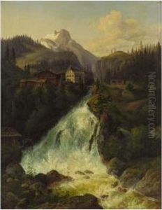 A Waterfall Near Bad Gastein, Austria by Joseph Altenkopf