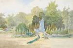 Parkansicht Mit Pfauen by Anton Ii Altmann