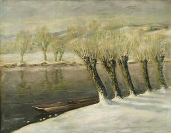 Winterliche Fluslandschaft Mit Kopfweiden - view 1