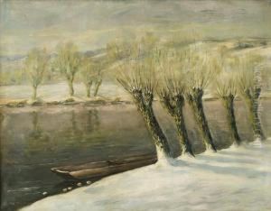 Winterliche Fluslandschaft Mit Kopfweiden
