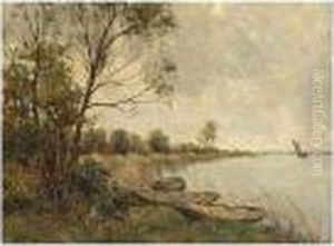 Moored Boats By A Lake