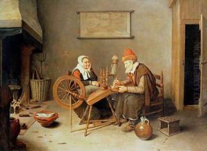 An interior with a old woman at a spinning wheel, 1657 by Quiringh Gerritsz. van Brekelenkam