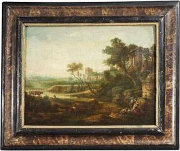 18th Ct. A Classical Landscape With Ruins And Resting Shepherds - view 1