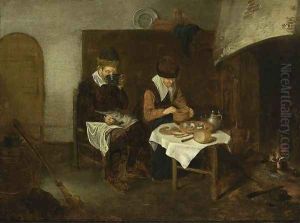 A Couple Having a Meal before a Fireplace by Quiringh Gerritsz. van Brekelenkam