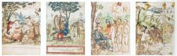 Mythological Scenes Subjects 
Including: Suzanna And The Elders; Aurelia Gallorum; Three Graces; A 
Baptism
 Four Watercolours With Pencil And Pen And Ink On Laid Paper - view 1