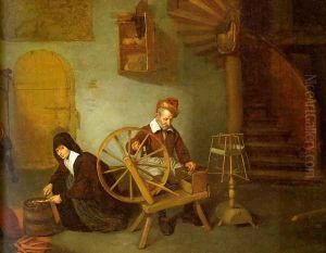 Man Spinning & Woman Scraping Carrots 1653-54 by Quiringh Gerritsz. van Brekelenkam