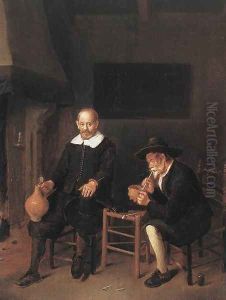 Interior with Two Men by the Fireside 1664 by Quiringh Gerritsz. van Brekelenkam