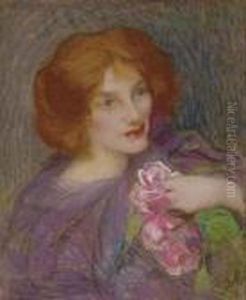 Young Beauty With Flowers by Edmond-Francois Aman-Jean
