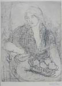 Woman With A Basket Of Fruit by Edmond-Francois Aman-Jean