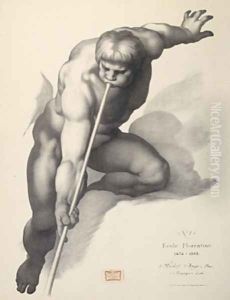 Angel Blowing a Trumpet, after Michelangelo Lithograph for Cours de dessin Angel Blowing a Trumpet, after Michelangelo Lithograph for Cours de dessin