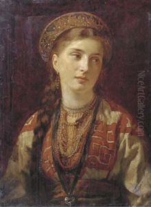 Young Woman In Regional Costume by Wilhelm A. Lebrecht Amberg