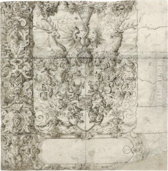 The Arms Of Zimmern Within An Elaborate Strapwork Design Withputti - view 1
