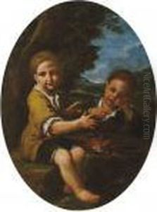 Due Bambini Davanti Al Fuoco by Antonio Amorosi