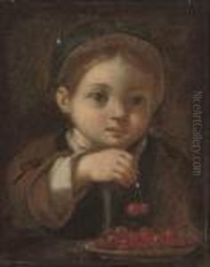 A Young Boy Eating Cherries by Antonio Amorosi