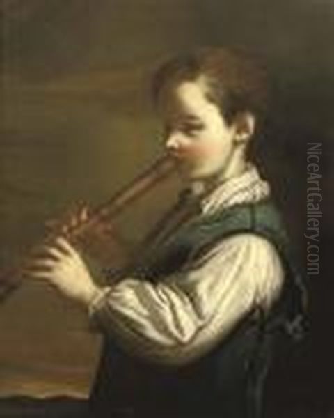 A Boy Playing The Flute - view 1